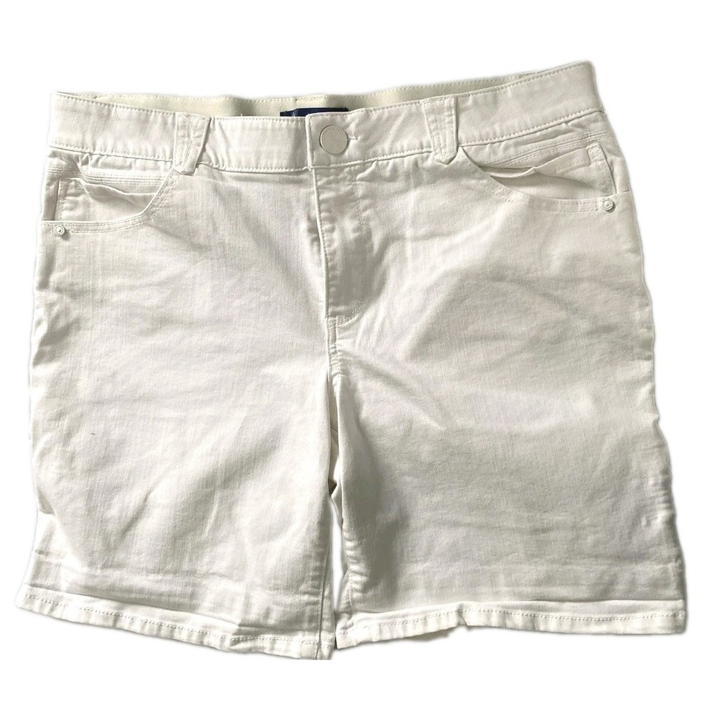 Democracy Skimmer Shorts Womens 16 White Absolution Denim Bermuda Stretch Casual
